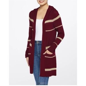 LETY & ME NWT Molly Double Pocket Open Front Striped Hooded Cardigan Size Med